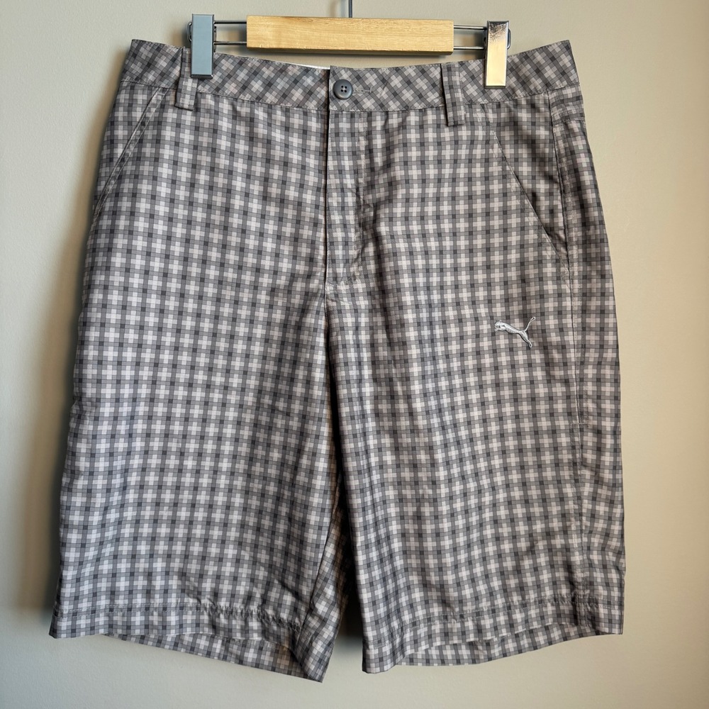 Puma Men's‎ Golf Shorts Plaid Gingham Print W32 Flat Front Pockets Athleisure